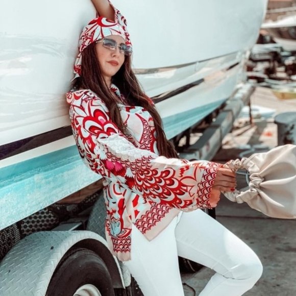 Zara 2 Pieces Printed Shirt and Scarf - Picture 3 of 16